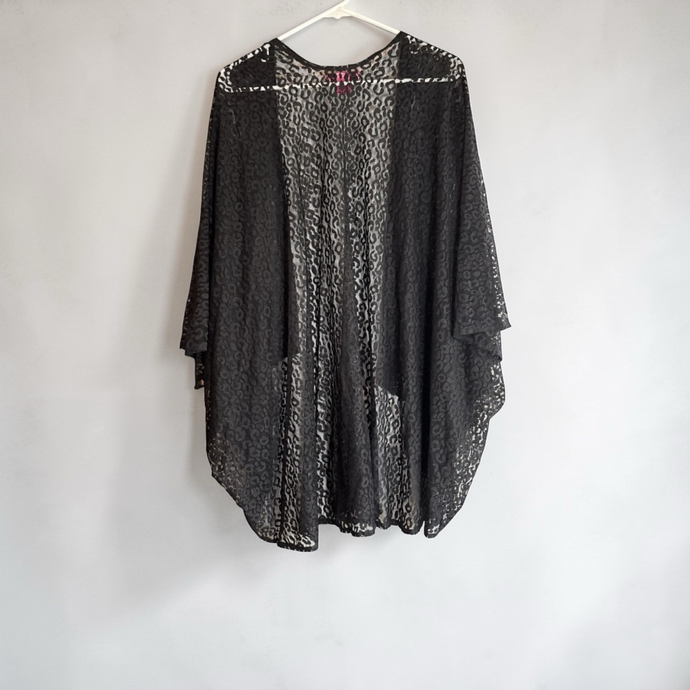Betsey Johnson Black Leopard Lace Kimono Cardigan OSFM Sheer - Picture 3 of 7